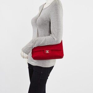 Chanel Red Quilted Jersey Fabric Medium Hybrid Double Flap Bag